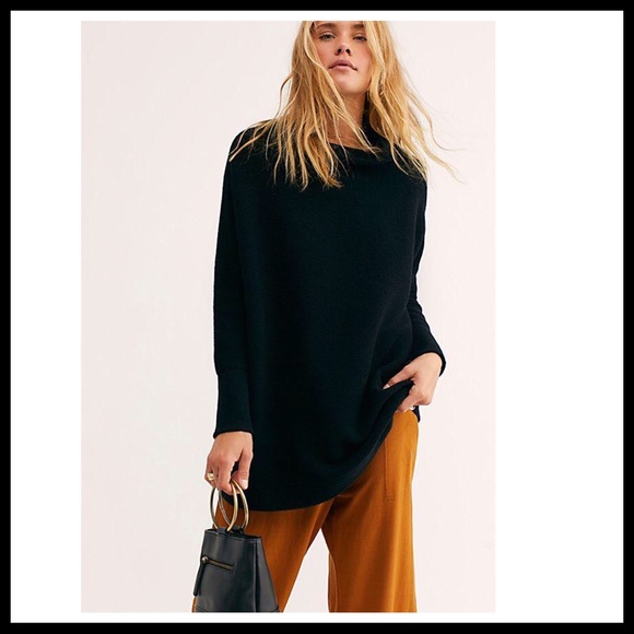 FREE PEOPLE BOHO BLACK FLOWY TUNIC TEE TOP A2C - Picture 3 of 14